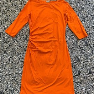 Flattering ruched orange J.McLaughlin Dress